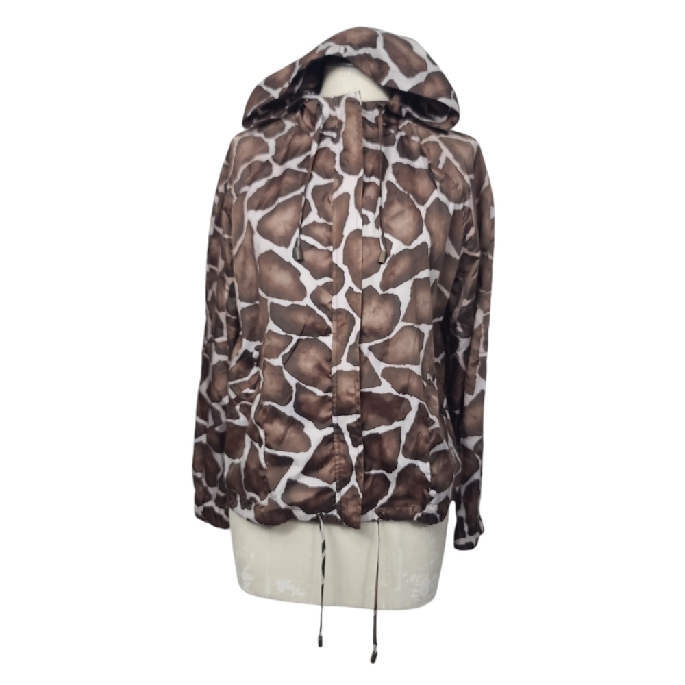 Zenergy By Chico's Animal Print Giraffe Full Zip Hooded Jacket M